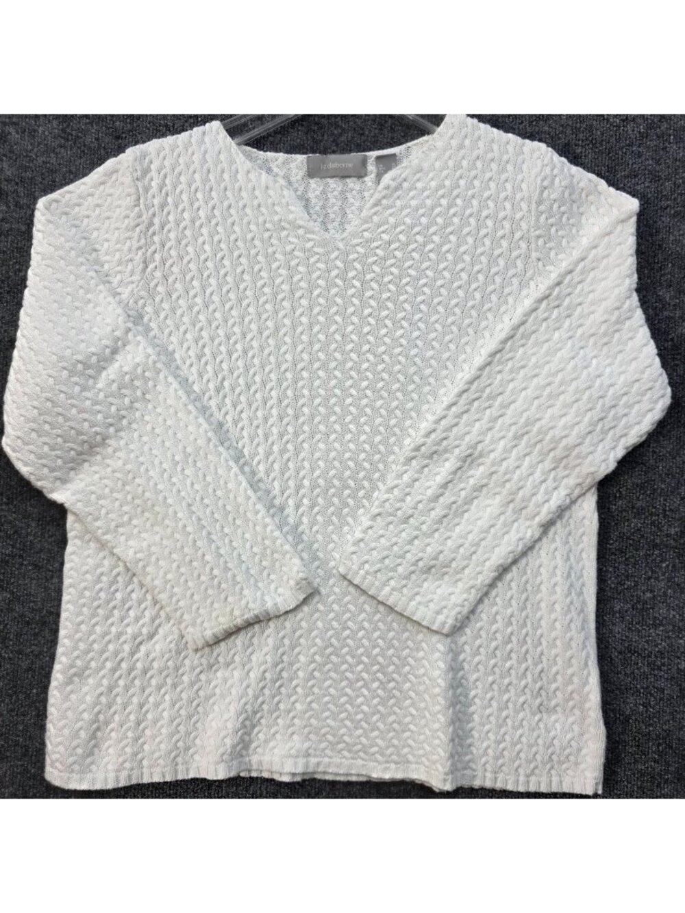 Liz Claiborne Cotton Cable Knit Sweater XL White Coastal Grandma Quiet Luxury